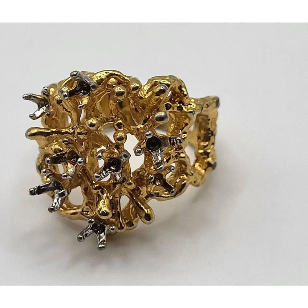 18K HGE Gold Modernist Brutalist Ring Coral Reef Texture Size 8
